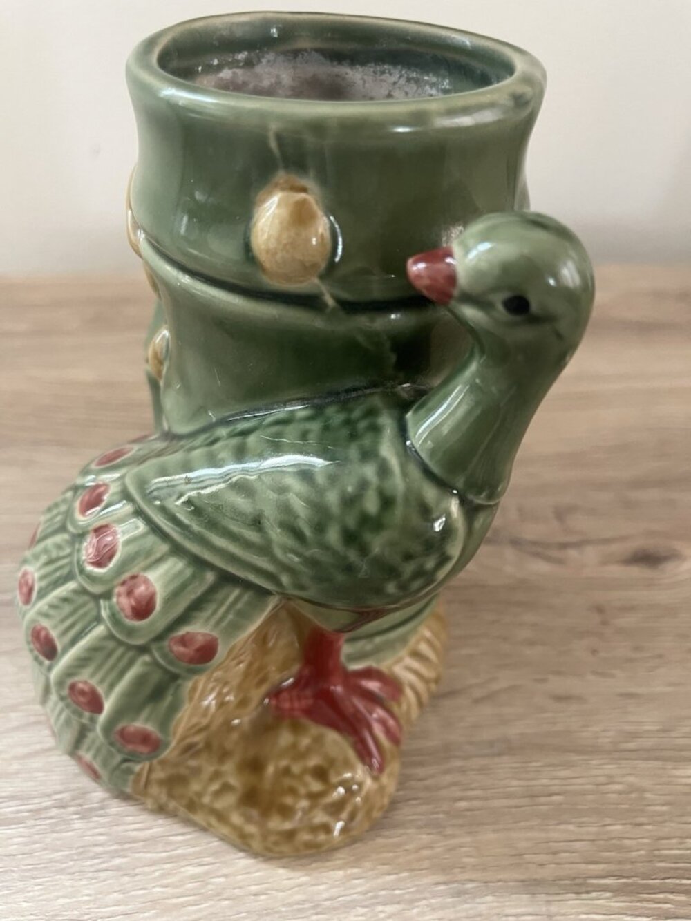 Vintage Tiki Mid Century Japanese Peacock Bamboo Planter Vase Ceramic 1950s  60s - Picture 5 of 13